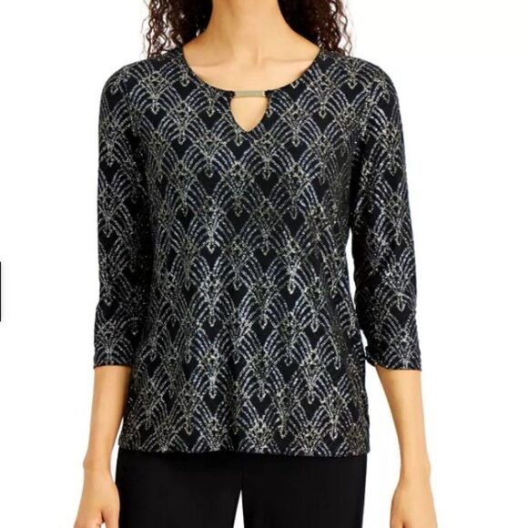 Jm  Collection Keyhole Jacquard Top Sz Large NWT - Picture 1 of 3